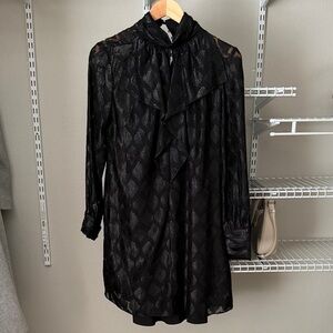 Black Long-Sleeve Ruffle Neck Dress